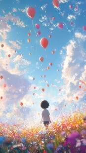 拿气球的少女背影