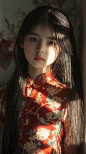 红毛衣的古典少女