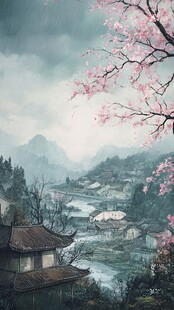 桃花源记古风山水插画