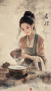 古风美女喝茶