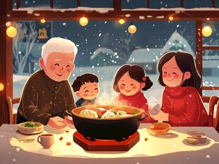 一家人吃年夜饭插画