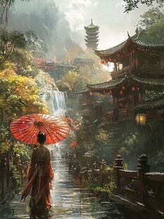 撑伞的古装背影