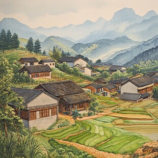 山村民居插画