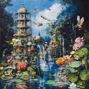 金鱼池油画