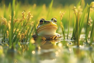 青蛙蝌蚪稻田荷花