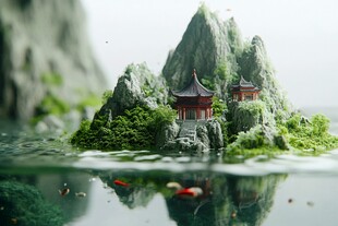 3d渲染山水画