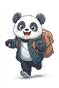 背着书包奔跑的小熊猫