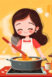 面条插画妈妈做饭