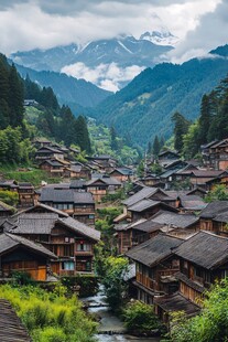 吊脚楼山居村落