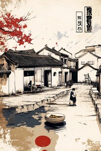 宏村插画宣传素材背景