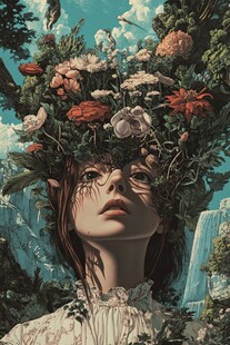 场景插画植物少女