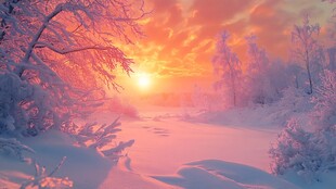 冬天森林夕阳雪景