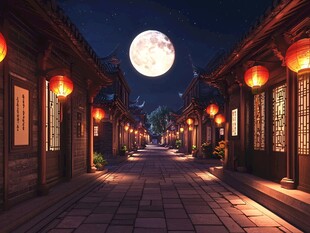 古代街道夜景