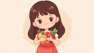 小女孩抱苹果包装插画