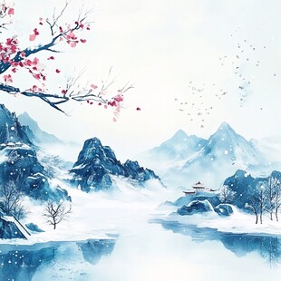 雪景山水插画