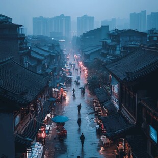 雨中古城