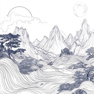 山水线包装插画