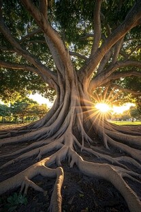 夕阳下的榕树根