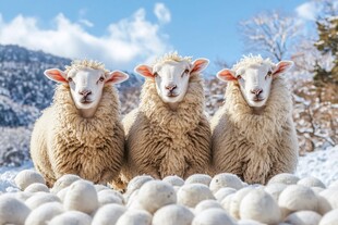 绵羊牧羊雪地放羊群