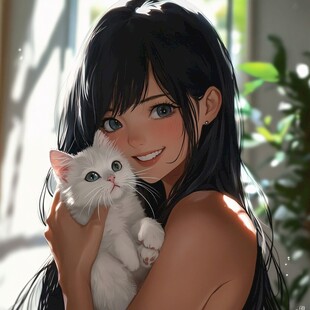 抱猫少女