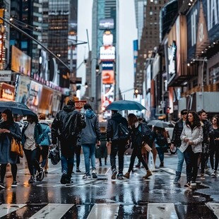 雨中行人城市道路