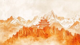 横店地标建筑山水画