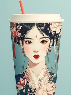 手绘奶茶美女