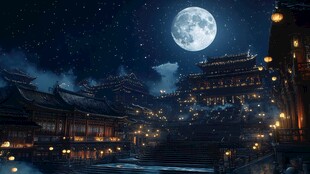 手绘古代夜景