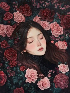 玫瑰花插画女孩