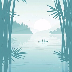 竹筏插画
