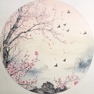 意境山水花鸟圆形画