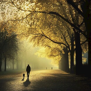 金色树叶小路落叶行人