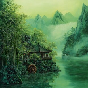 新中式油画风景