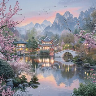 山水楼阁雅致意境风