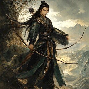 手绘侠客风大侠射箭