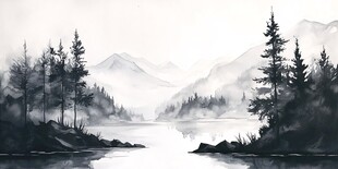 山湖插画