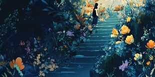 场景插画植物少女