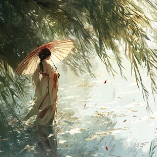 小说插画油纸伞画