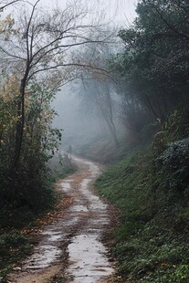 雨雾山路图片素材下载