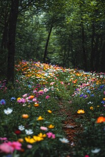 林间鲜花满地