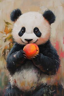 吃苹果的熊猫插画