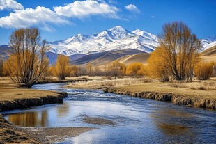 雪山河流湿地草壁纸