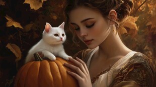 抱猫美女猫插画