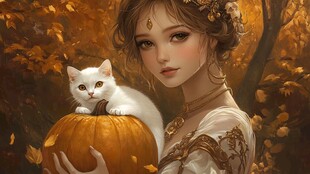 抱猫美女猫插画