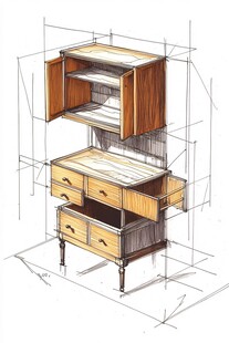 卡通组合实木柜线条图