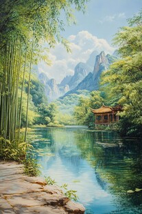 油画山水风景