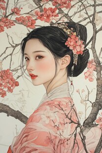 工笔美女插画