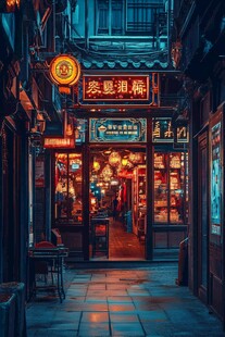 烟酒茶铺夜景