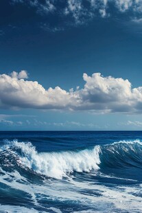 蓝天白云海景浪花