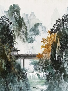 山水风光禅意水彩画